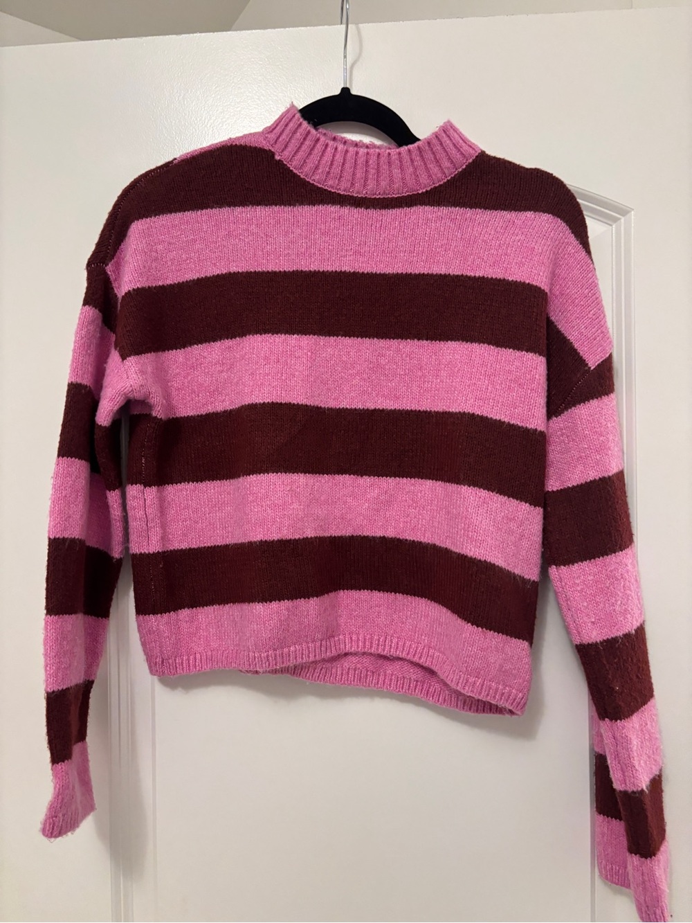 La Hearts Pink & maroon Striped Crewneck Sweater